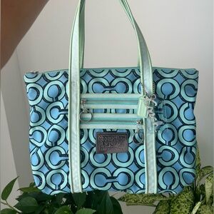 COACH Poppy Canvas 3D Op Art Gram  Blue Tote Bag